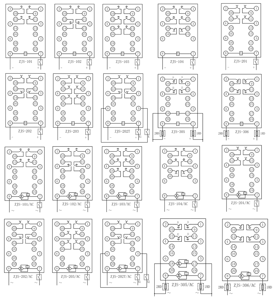 ZJS-325/AC延時(shí)中間繼電器內(nèi)部接線圖