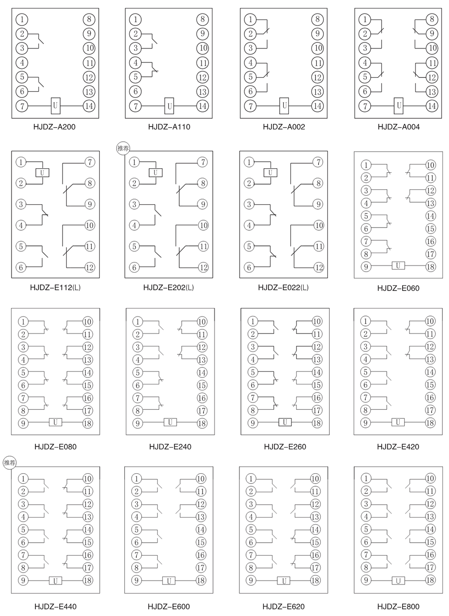 HJDZ-A110中間繼電器內部接線圖