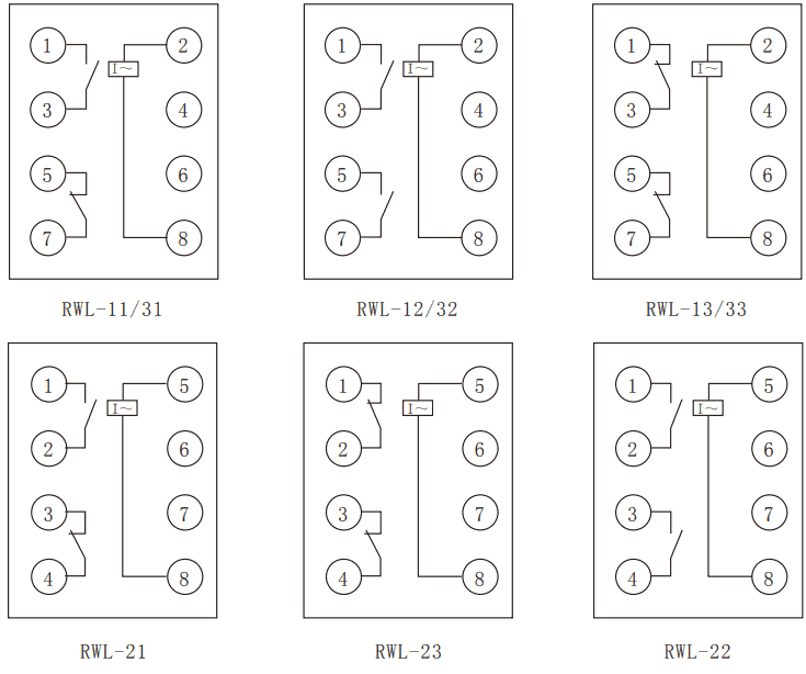 RWL系列無輔源電流繼電器內部接線圖