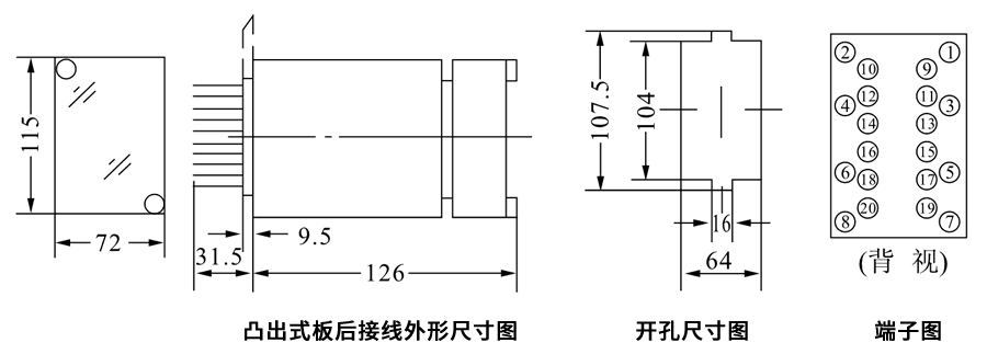 DZB-230,DZB-230X凸出式板后接線安裝尺寸圖