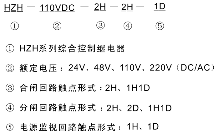 HZH-220VAC-2H-2D-1D型號及其含義