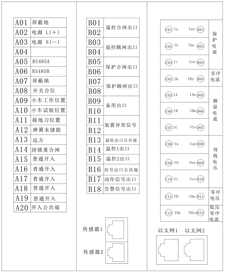 RHS5001微機保護測控裝置端子背部圖說明